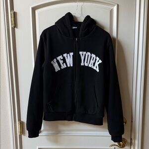 Black New York Sherpa lined Hoodie Jacket small